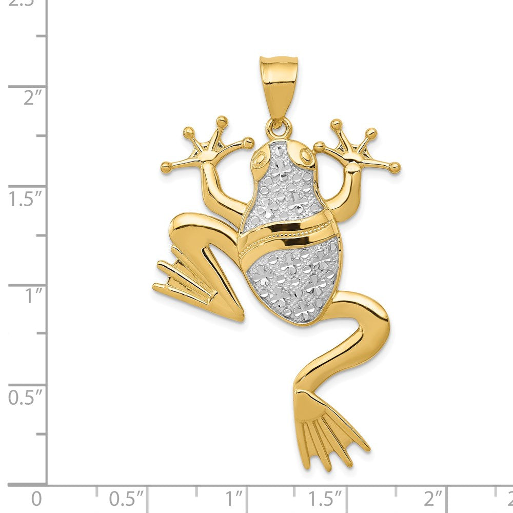 14k Yellow & Rhodium Gold and Rhodium Diamond-cut Frog Pendant