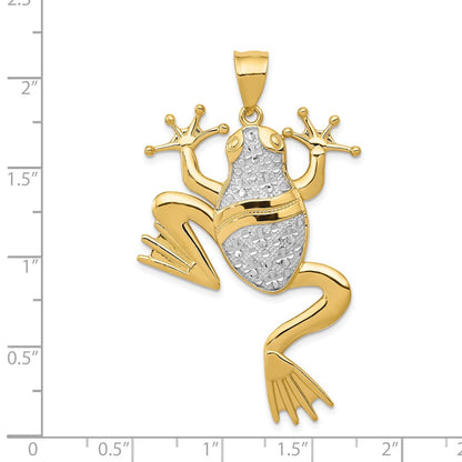 14k Yellow & Rhodium Gold and Rhodium Diamond-cut Frog Pendant