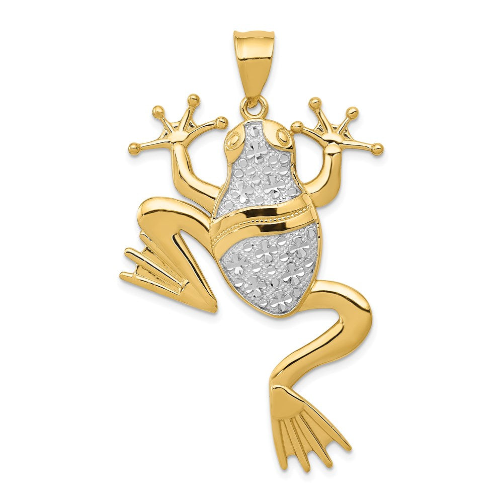 14k Yellow & Rhodium Gold and Rhodium Diamond-cut Frog Pendant