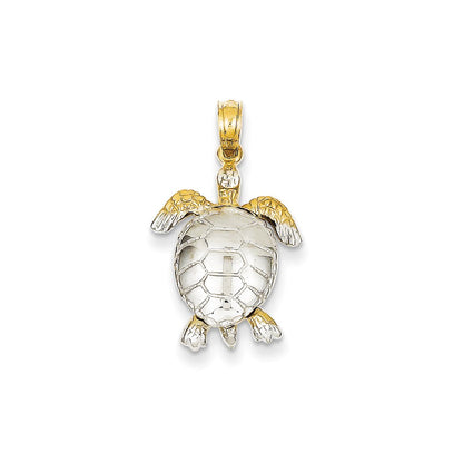 14k Yellow & Rhodium Gold & Rhodium Sea Turtle Pendant