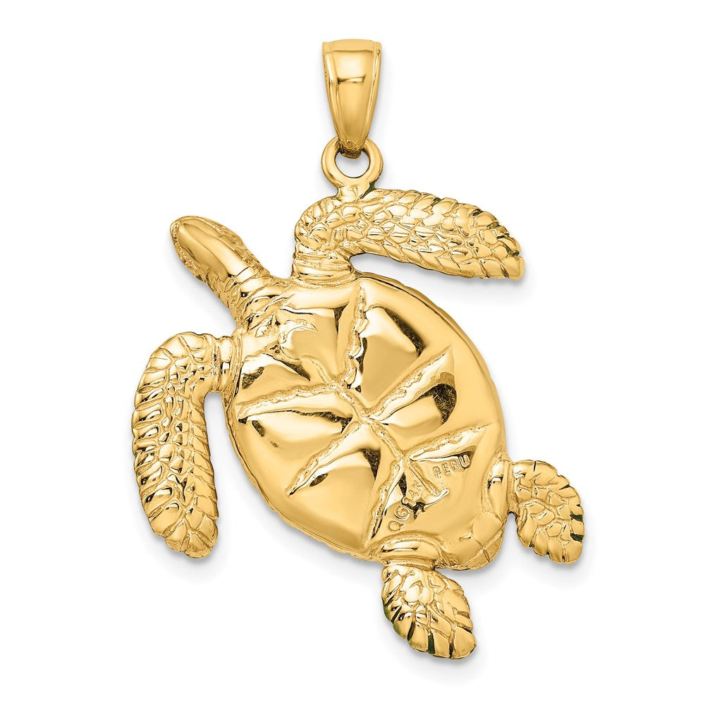 14k Yellow Gold 3-D Enameled Sea Turtle Pendant