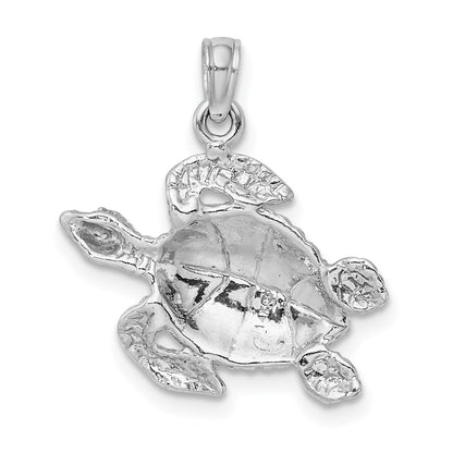 14k White Gold Textured Sea Turtle Charm