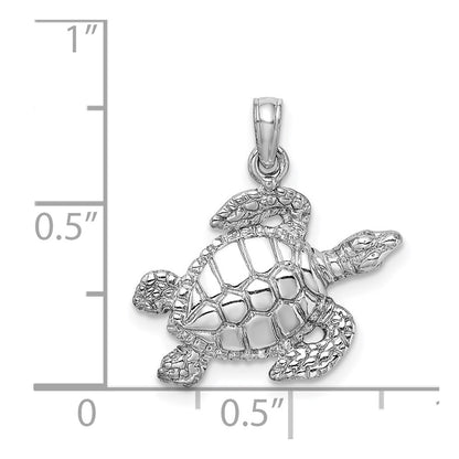 14k White Gold Textured Sea Turtle Charm