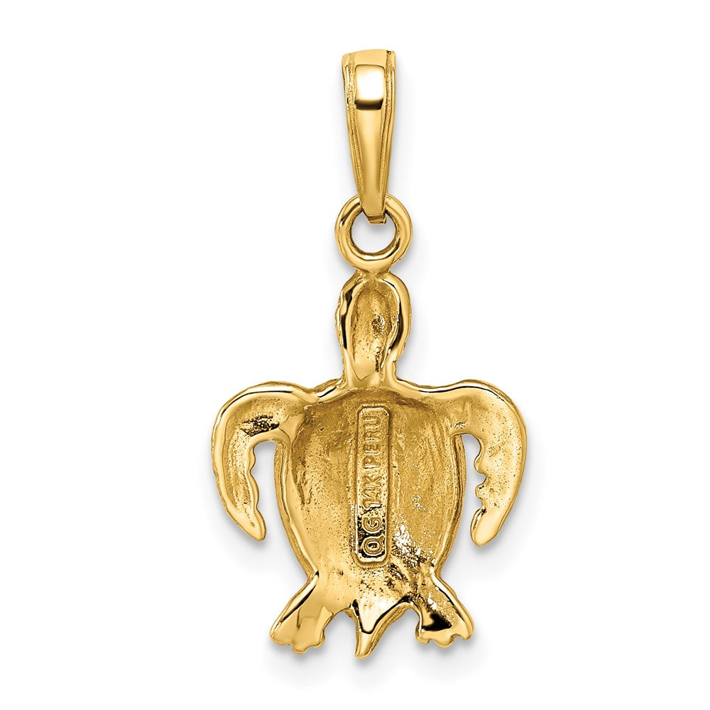 14k Yellow Gold Coral Enameled Sea Turtle Pendant
