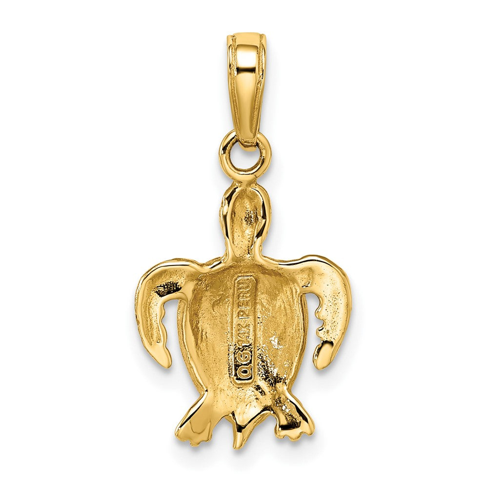 14k Yellow Gold Fuchsia Pink Enameled Sea Turtle Pendant