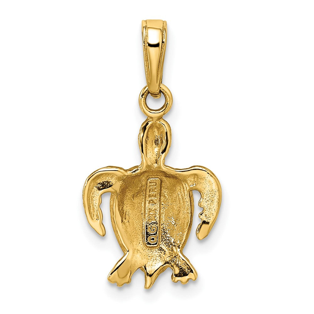 14k Yellow Gold Green Enameled Sea Turtle Pendant