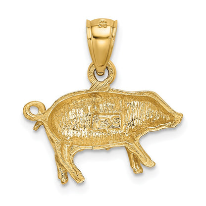 14k Yellow Gold Diamond-cut Pig Pendant
