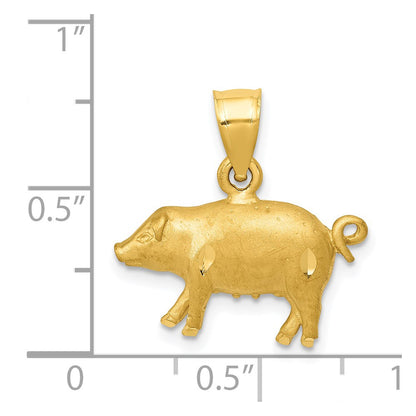 14k Yellow Gold Diamond-cut Pig Pendant