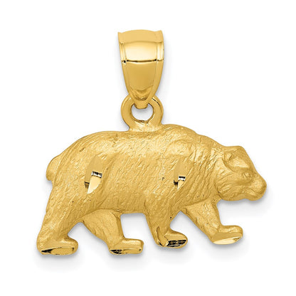 14k Yellow Gold Diamond-cut Bear Pendant