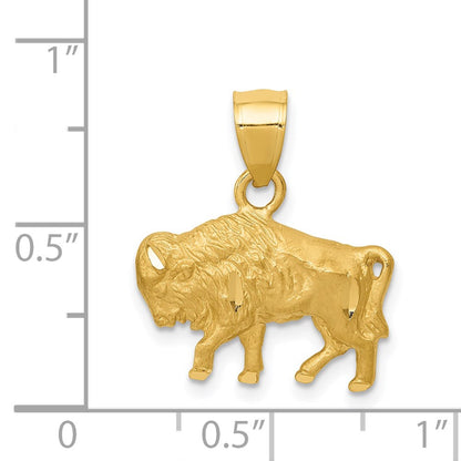 14k Yellow Gold Diamond-cut Buffalo Pendant