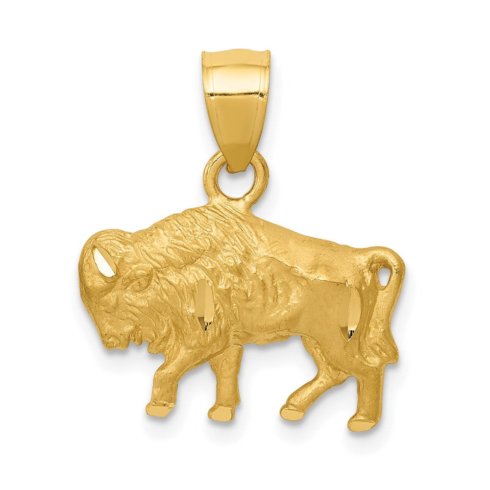 14k Yellow Gold Diamond-cut Buffalo Pendant