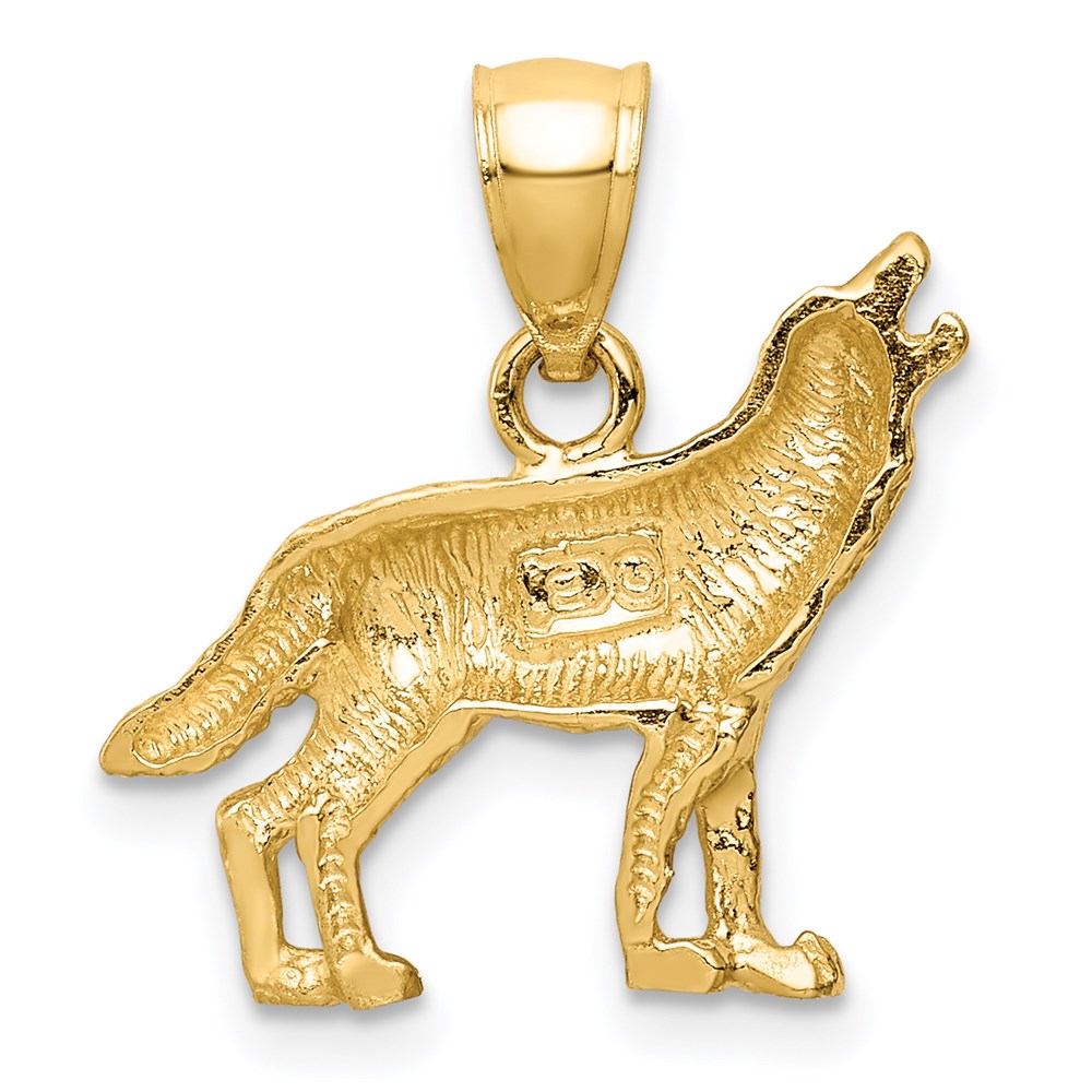 14k Yellow Gold Diamond-cut Wolf Pendant