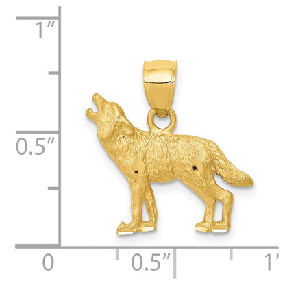 14k Yellow Gold Diamond-cut Wolf Pendant