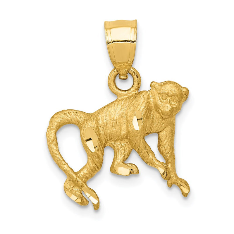14k Yellow Gold Diamond-cut Monkey Pendant