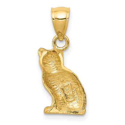 14k Yellow Gold Diamond-cut Cat Pendant