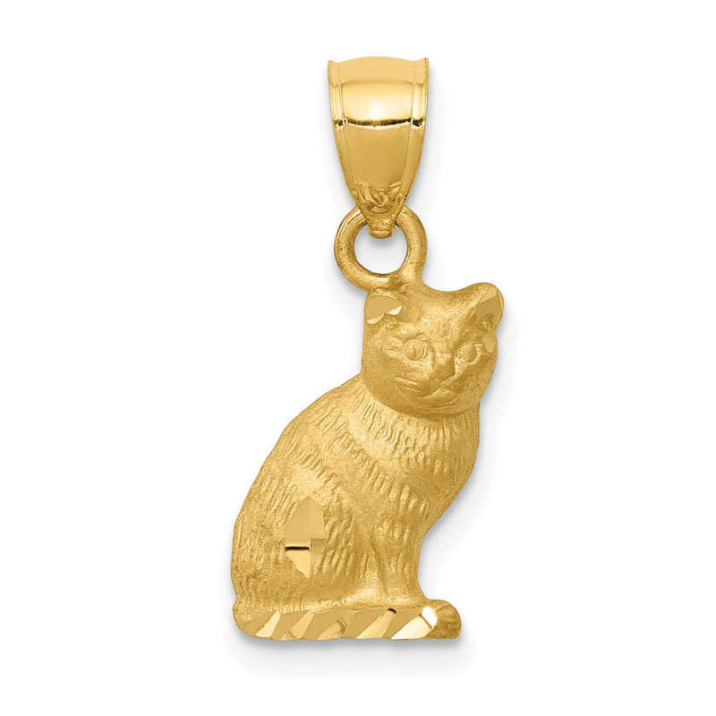 14k Yellow Gold Diamond-cut Cat Pendant