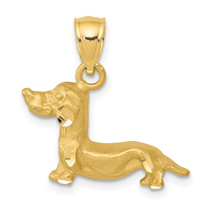 14k Yellow Gold Diamond-cut Dachshund Pendant