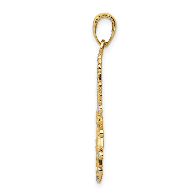 14k Yellow & Rhodium Gold and White Rhodium Diamond-cut Flower Pendant