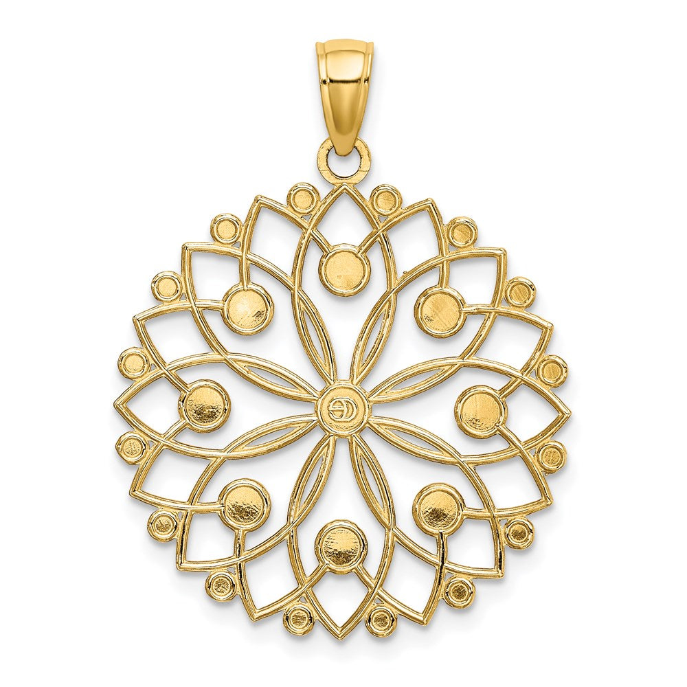 14k Yellow & Rhodium Gold and White Rhodium Diamond-cut Flower Pendant