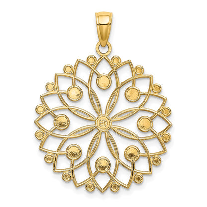 14k Yellow & Rhodium Gold and White Rhodium Diamond-cut Flower Pendant