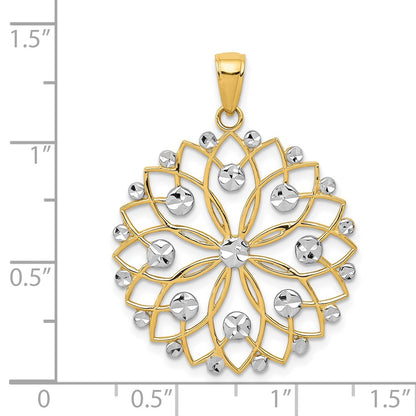 14k Yellow & Rhodium Gold and White Rhodium Diamond-cut Flower Pendant