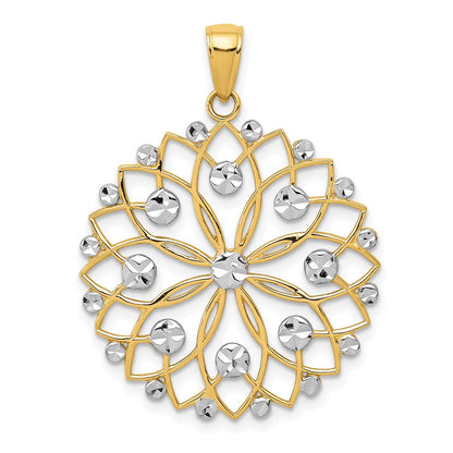 14k Yellow & Rhodium Gold and White Rhodium Diamond-cut Flower Pendant