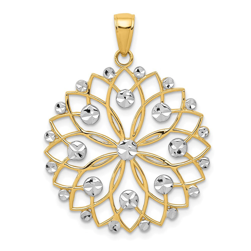 14k Yellow & Rhodium Gold and White Rhodium Diamond-cut Flower Pendant