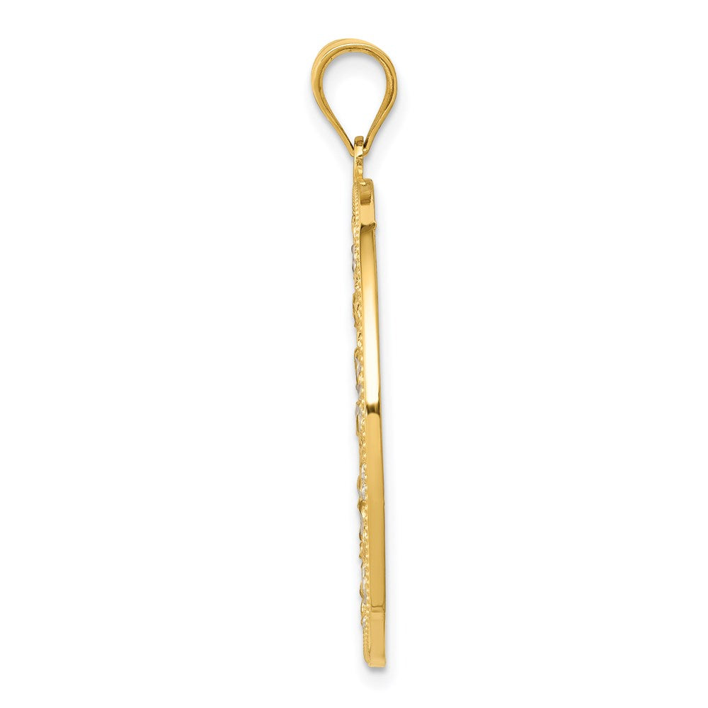 14k Yellow & Rhodium Gold and Rhodium Diamond-cut Circle Pendant