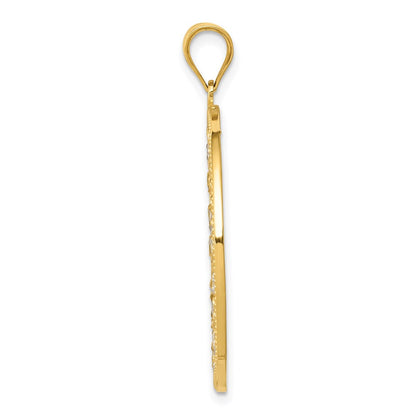 14k Yellow & Rhodium Gold and Rhodium Diamond-cut Circle Pendant