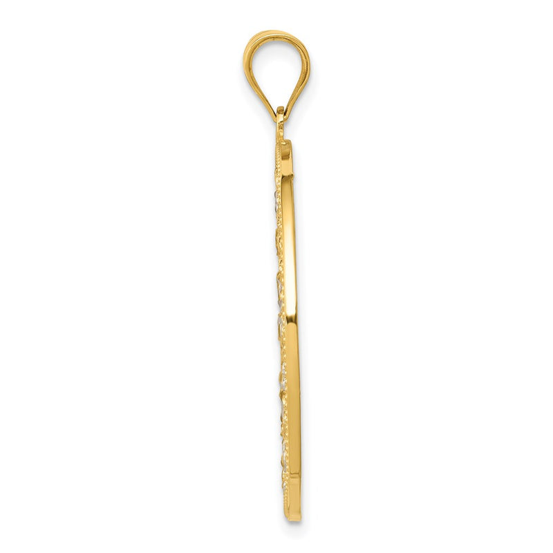 14k Yellow & Rhodium Gold and Rhodium Diamond-cut Circle Pendant