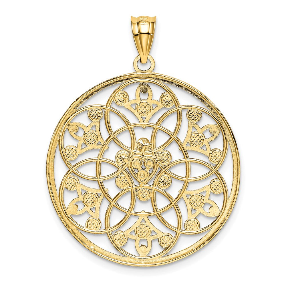 14k Yellow & Rhodium Gold and Rhodium Diamond-cut Circle Pendant