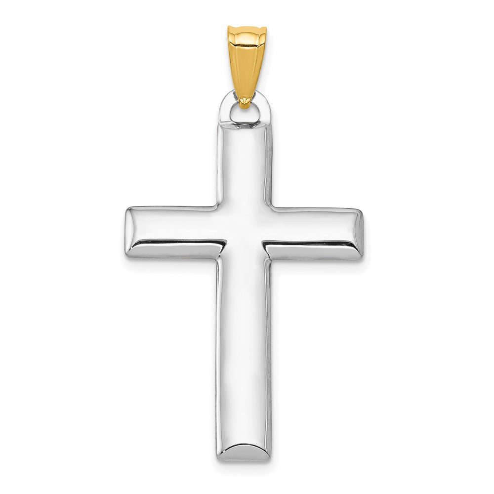 14k Yellow & Rhodium Gold W/Rhodium Reversible Yellow/White Cross Pendant