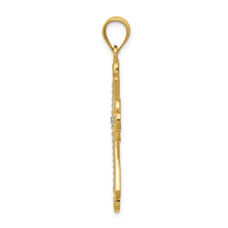 14k Yellow & Rhodium Gold w/Rhodium Budded Cross Pendant
