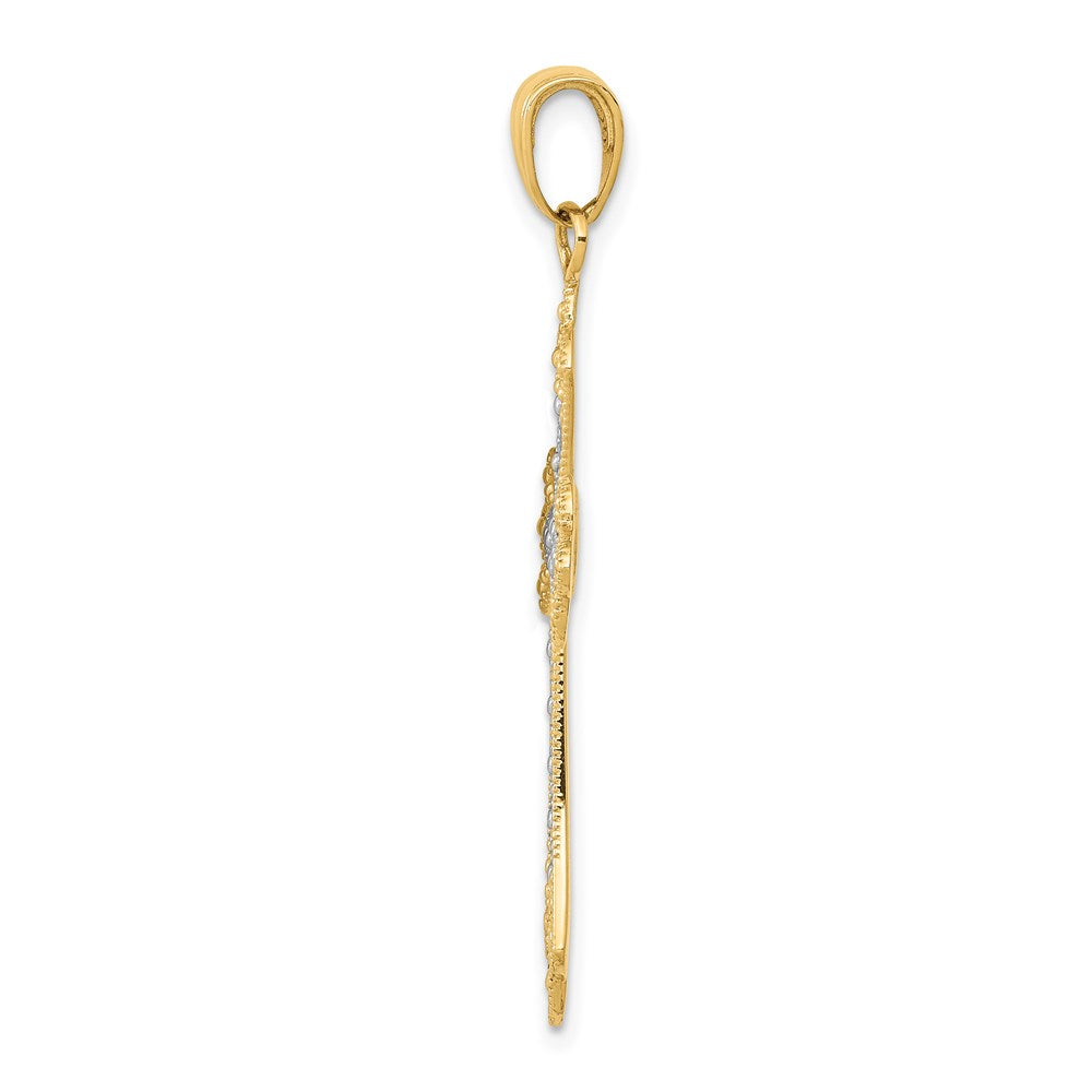 14k Yellow & Rhodium Gold w/Rhodium Textured Cross Pendant