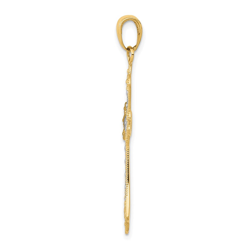 14k Yellow & Rhodium Gold w/Rhodium Textured Cross Pendant