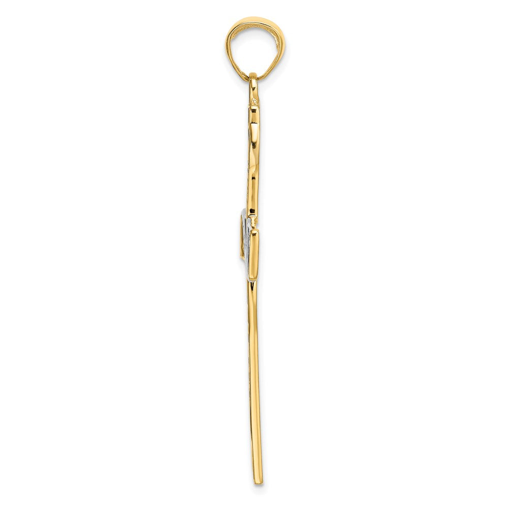 14k Yellow & Rhodium Gold w/Rhodium HOPE FAITH LOVE BELIEVE Cross Pendant
