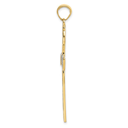 14k Yellow & Rhodium Gold w/Rhodium HOPE FAITH LOVE BELIEVE Cross Pendant