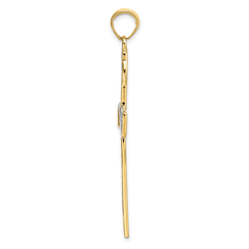 14k Yellow & Rhodium Gold w/Rhodium HOPE FAITH LOVE BELIEVE Cross Pendant
