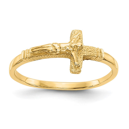 14K Yellow Gold Satin Finish Childs Crucifix Ring