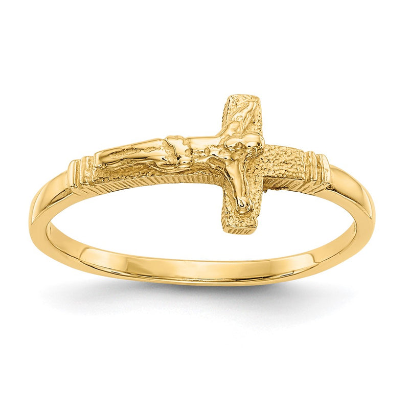 14K Yellow Gold Satin Finish Childs Crucifix Ring