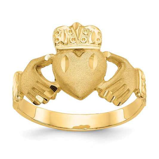 14K Yellow Gold Diamond-cut Claddagh Ring