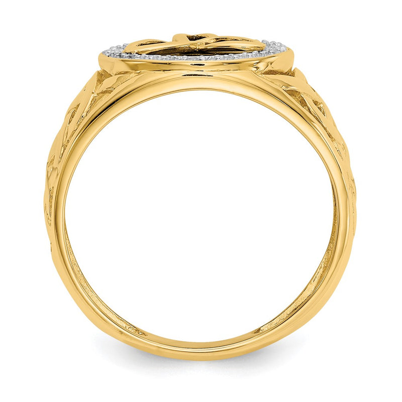14K Yellow Gold and Rhodium Onyx Real Diamond Trinity Ring