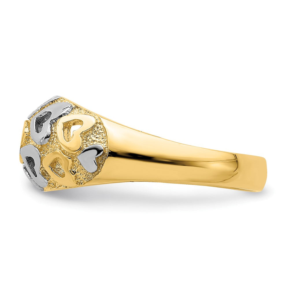 14k Yellow Gold and Rhodium Hearts Dome Ring