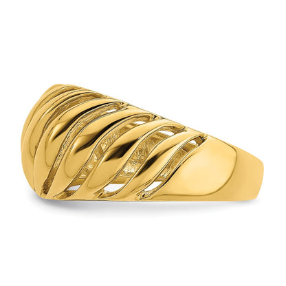 14K Yellow Gold Open Slash Dome Ring