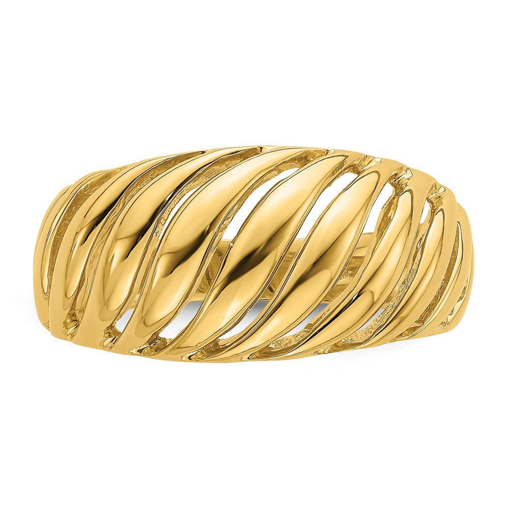 14K Yellow Gold Open Slash Dome Ring