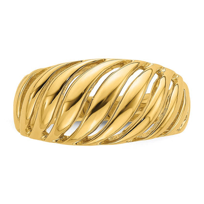 14K Yellow Gold Open Slash Dome Ring