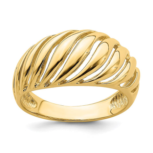 14K Yellow Gold Open Slash Dome Ring