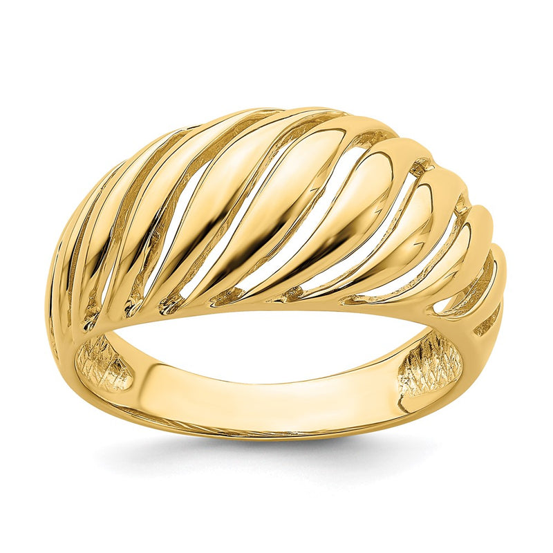 14K Yellow Gold Open Slash Dome Ring
