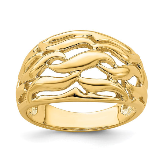 14K Yellow Gold Open Swirl Dome Ring