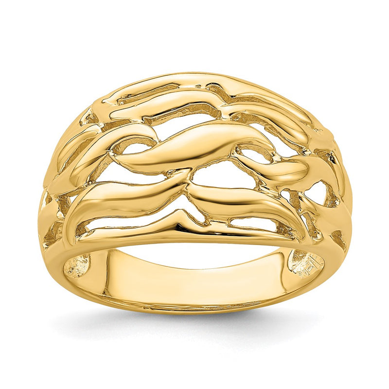 14K Yellow Gold Open Swirl Dome Ring